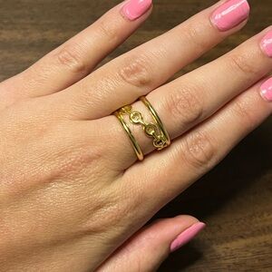 Gold plated stainless steel diagonal chain ring adjustable